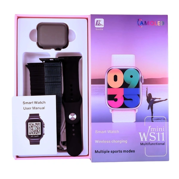 Smartwatch WS11 Mini with AMOLED Screen and Luxury Straps - Stylish and Functional!