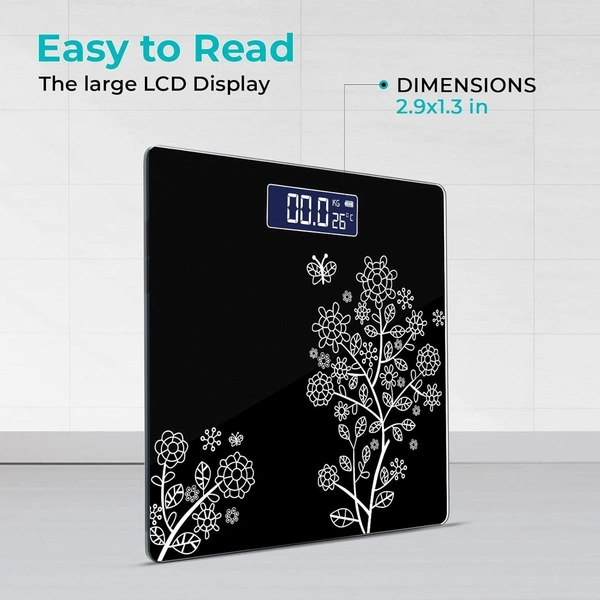 Floral Digital Bathroom Weighing Scale with LCD Panel & Thick Tempered Glass, Electronic Weight Machine