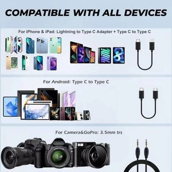 Dual Wireless Microphone K205 | Noise Reduction | 2.4GHz Ultra-Compact Mic for DSLR & Mobile | 20m Range | Plug & Play