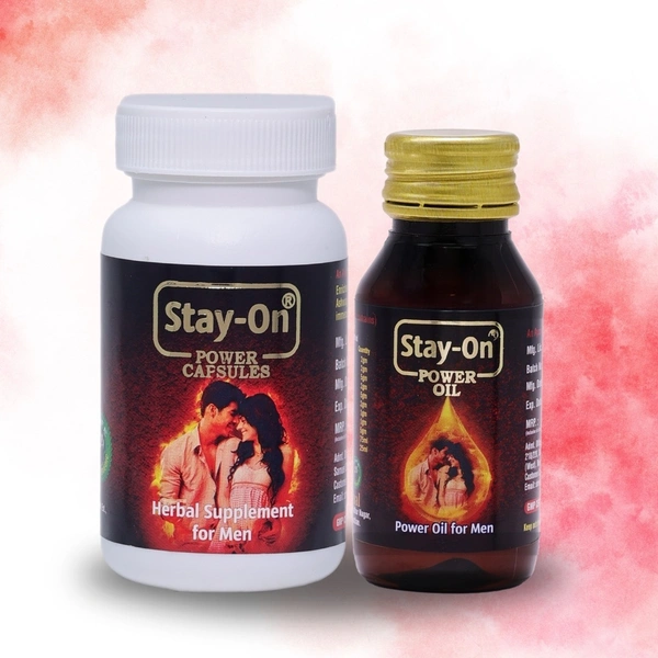 Stay-On Couples Pack – Stamina Capsules & Power Oil for Men (30 Capsules + 1 Bottle Oil) - 1x 30 capsules + 1 Stay on Power Oil Bottle