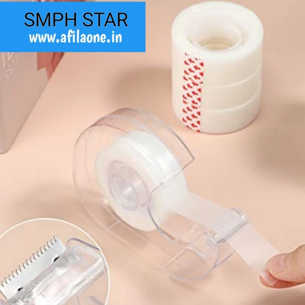 Cello Tape With Dispenser Cutter( Pack Of 1Set) Cello Tape 18 MM X 25 Meter Roll Length 