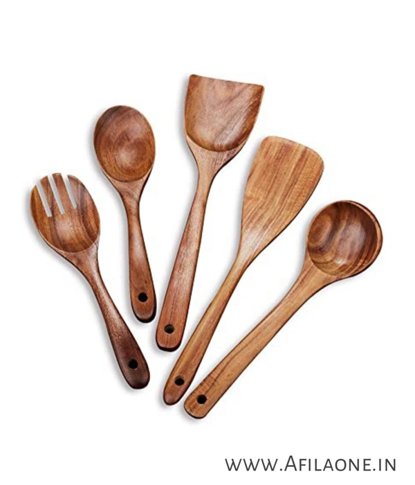 Wooden Cooking Spoons( Set of 5) Non-Stick Serving and Cooking Spoon Kitchen Tools Utensil, - Cinnamon