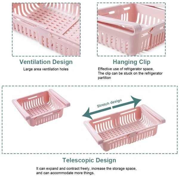 1Pcs Fridge Drawer Organizer, Upgraded Pull Out Bins, Classifiable Fridge Shelf Holder - Pink Lace