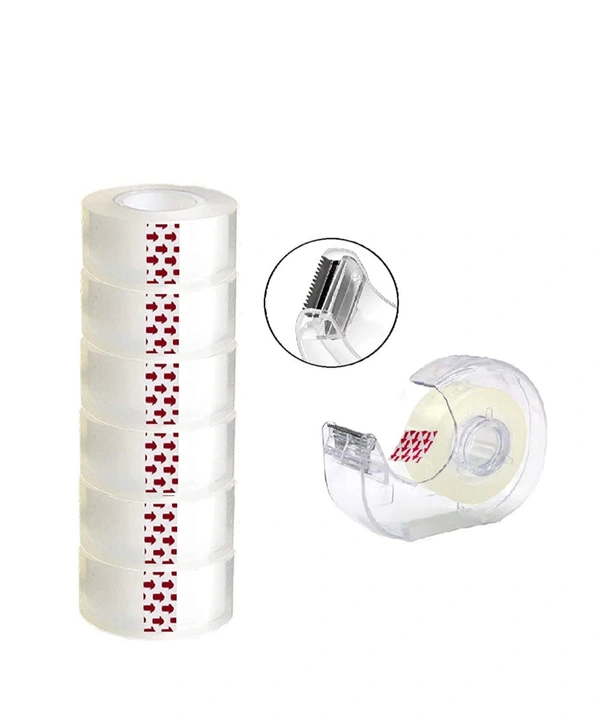 SMPH Star SMPH sello Tape with Dispenser 5 Roll Sello tape With 1 Dispenser (Pack of 1 set) - 18 MM X 25 Meter Roll Length, Transparent