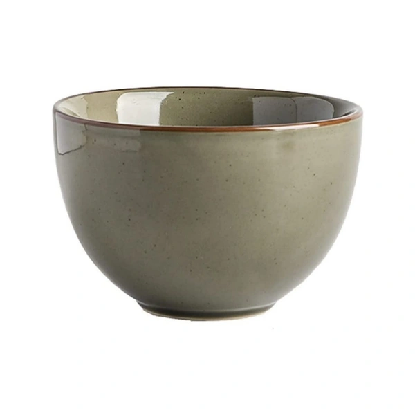 Ceramic Striped Bowls,450ml, Set of 1, Mustard Yellow and Off White