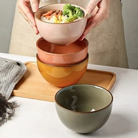 Ceramic Striped Bowls,450ml, Set of 1, Mustard Yellow and Off White