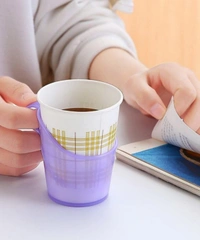 AFILAONE Pastel Desktop plastic paper cup holder with handle (REUSABLE & washable)
