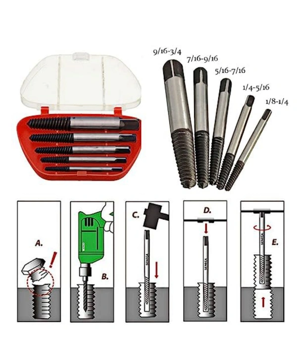 SMPH STAR  5PCS Screw Extractor Easy Out Set Drill Bits, Guide Broken Damaged Bolt