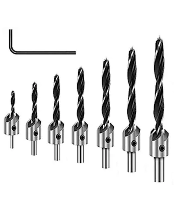 Countersink Drill Bit Set of 7pcs, Brad Point Drill Bits Woodworking