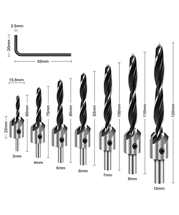 Countersink Drill Bit Set of 7pcs, Brad Point Drill Bits Woodworking