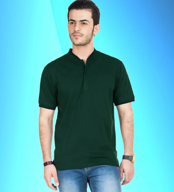 Classy Green Cotton Blend Solid Polo T-Shirt For Men - M