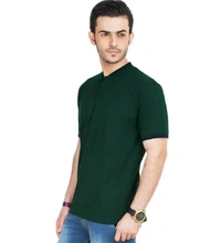 Classy Green Cotton Blend Solid Polo T-Shirt For Men - L