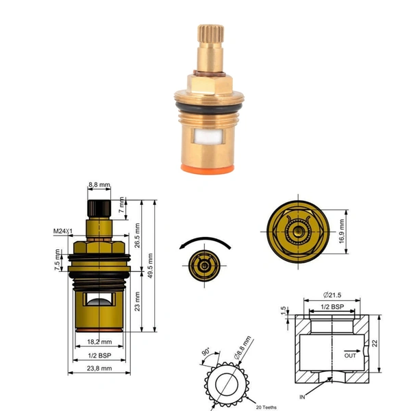 Tap Spindle (Quarter Turn, ½ - Half Inch), Pack of 1,Nal,Nul,Toti Buss,