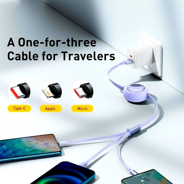 3-In-1 Elastic Data Cable Usb - Micro Usb/Usb-C