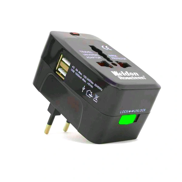 SMPH  Inversal Adapter with 2 USB AU UK US EU Plug Adapter Copper  - Blue