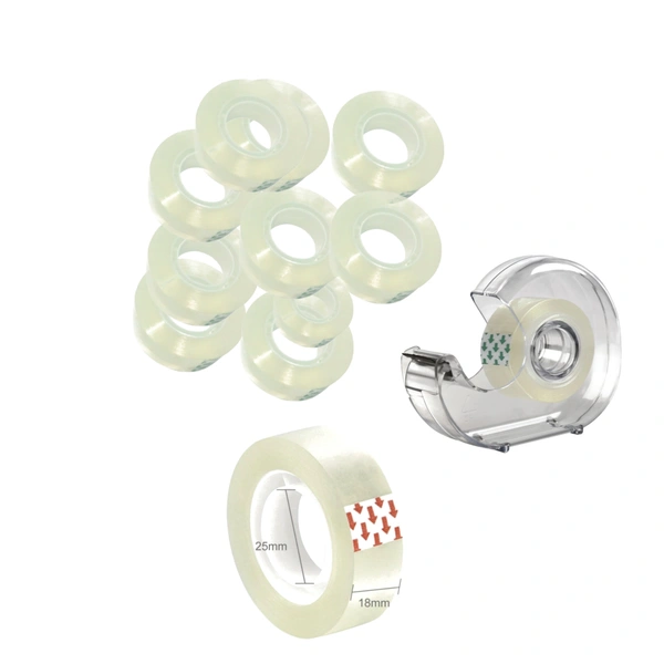 SMPH  Cello Tape With Dispenser Cutter( Pack Of 10 ) Cello Tape 18 MM X 25 Meter Roll Length 