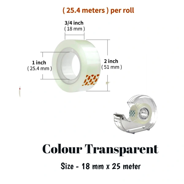 SMPH Cello Tape With Dispenser Cutter( Pack Of 15 ) Cello Tape 18 MM X 25 Meter Roll Length - ✅ 📞inquiry : 6362476772