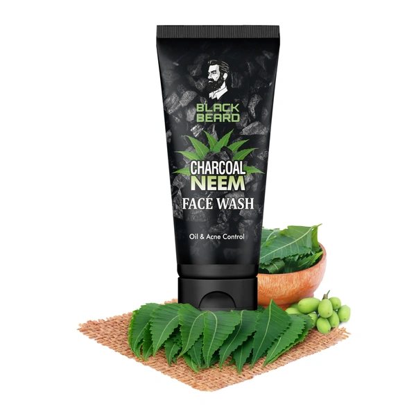 BLACK BEARD CHARCOAL NEEM FACE WASH REVITALIZES SKIN CLEANSES PORES FACE WASH | ENERGIZING FACE WASH FOR OIL AND ACNE CONTROL - 100ml