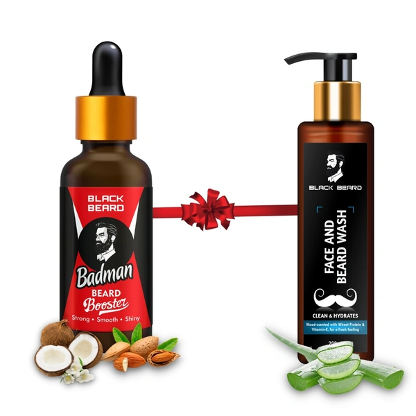 Black Beard Combo of Beard Growth oil & Face + Beard Wash For Men , Give Shiny , strong & fuller Beard. - 30ml, 200ml