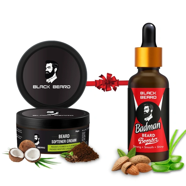Black Beard Combo of Beard growth Oil & Beard softener cream for Men, nourishes beard & give a Fuller Beard - 50gm, 30ml