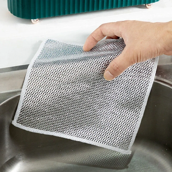 Double-Sided Microfiber Cloth & Stainless Steel Scrubber – Non-Scratch Wire (2 Pc, 20x20 cm) - EASY RETURN 4 DAY DELIVERY