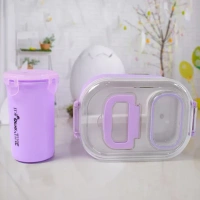 Plastic Lunch Box With Small Box, Bottle & Sponn for Kids Lunch Box (4 Pc Set) - free