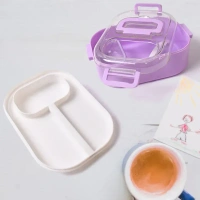 Plastic Lunch Box With Small Box, Bottle & Sponn for Kids Lunch Box (4 Pc Set) - free