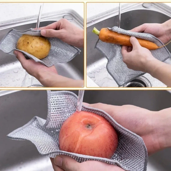 Double-Sided Microfiber Cloth & Stainless Steel Scrubber – Non-Scratch Wire (2 Pc, 20x20 cm) - EASY RETURN 4 DAY DELIVERY