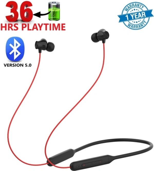 Trendy E60 Wireless with Fast Charge, 30 Hrs Battery Life, Earphones with mic Bluetooth Headset - Red