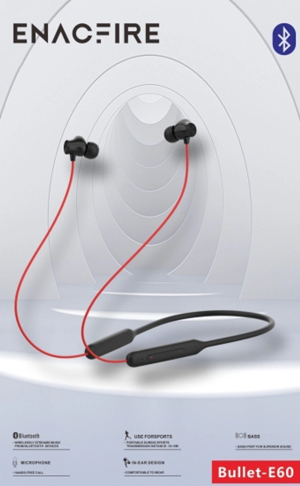 Trendy E60 Wireless with Fast Charge, 30 Hrs Battery Life, Earphones with mic Bluetooth Headset - Red