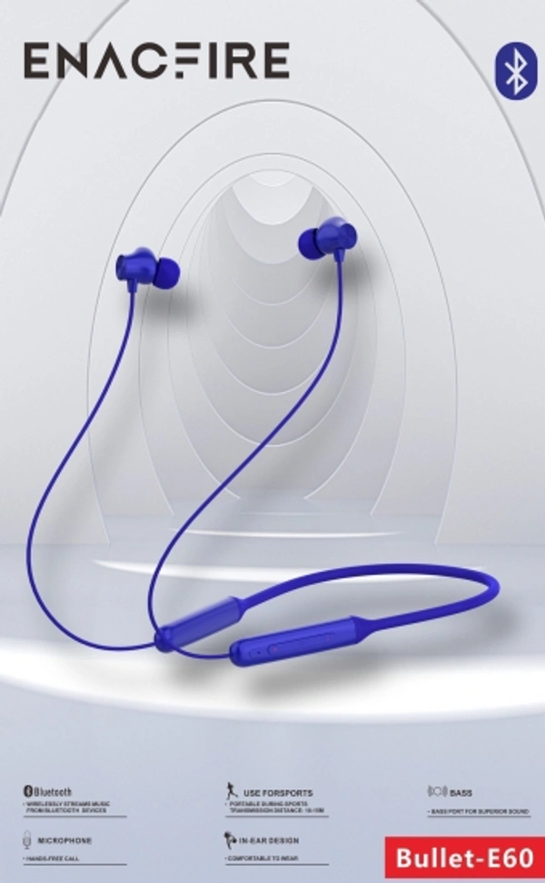Trendy E60 Wireless with Fast Charge, 30 Hrs Battery Life, Earphones with mic Bluetooth Headset - Blue