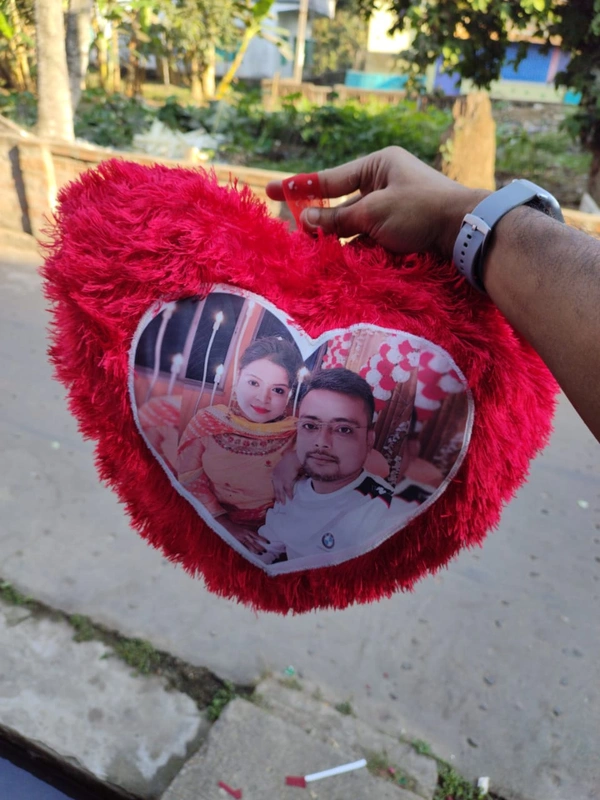 Personalized Fur Photo Cushion - Red Colour