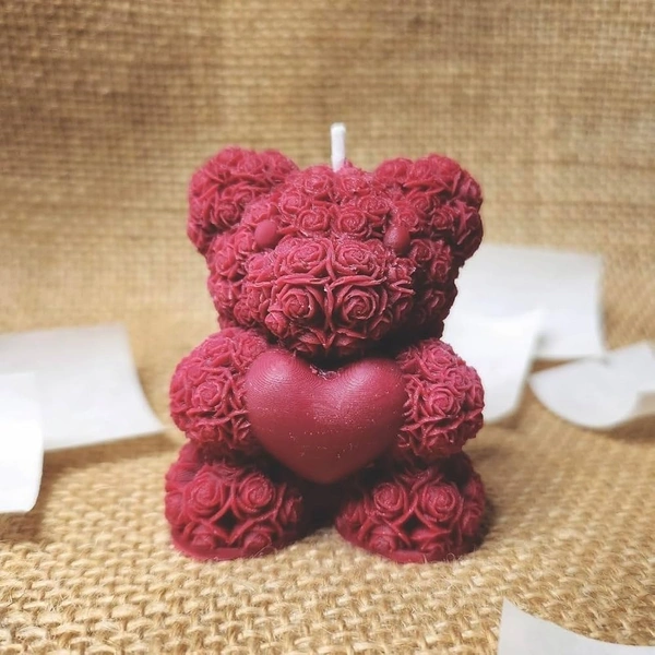 Floral Teddy Heart Candle