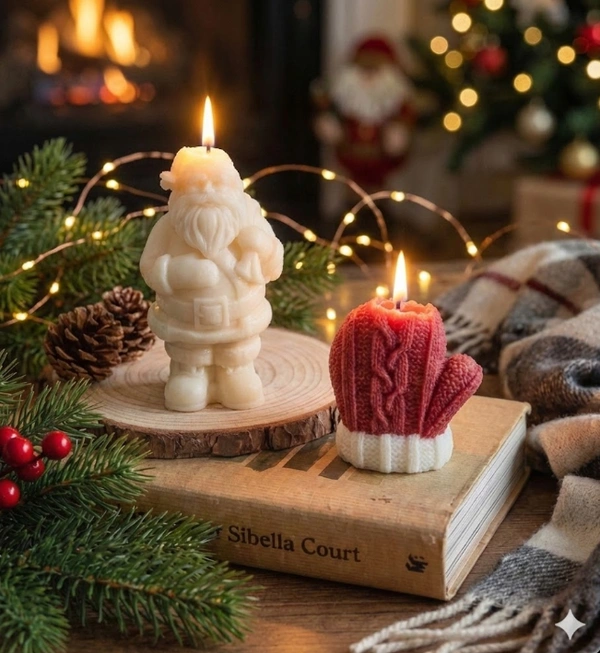 Hand Gloves & Standing Santa Candle (Set of 2 Candle)
