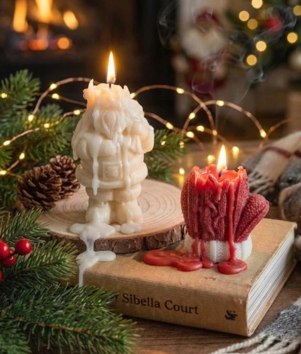 Hand Gloves & Standing Santa Candle (Set of 2 Candle)