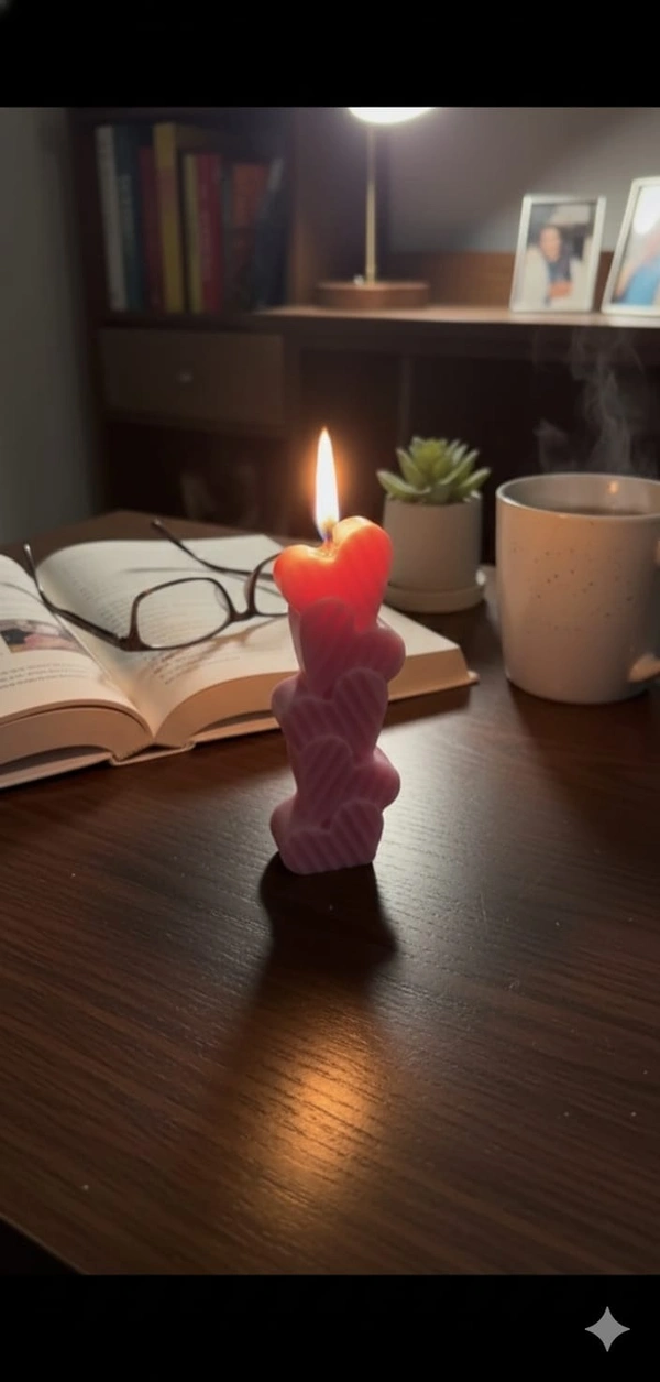 Stacked Hearts Candle – Multicolor Charm, Multi fragrance Delight