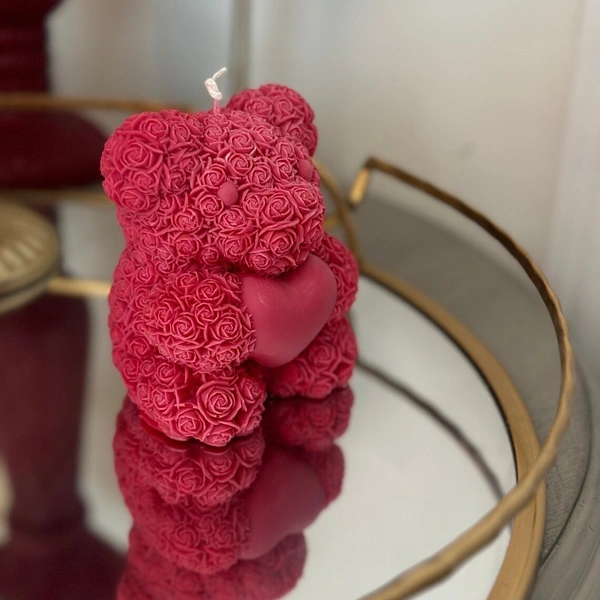 Floral Teddy Heart Candle -