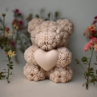 Floral Teddy Heart Candle -