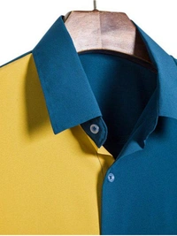 TeesBunker Denim Cotton Color Block Regular Fit Half Sleeves Shirt For Men - L