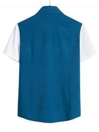 TeesBunker Denim Cotton Color Block Regular Fit Half Sleeves Shirt For Men - L