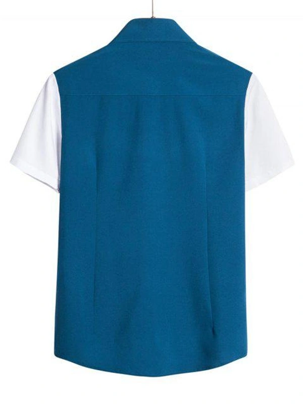 TeesBunker Denim Cotton Color Block Regular Fit Half Sleeves Shirt For Men - L