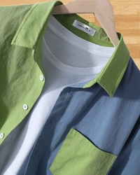 TeesBunker Colorblock Long Sleeve Denim Cotton Vintage Branded Blue & Green Button Down Shirts - S