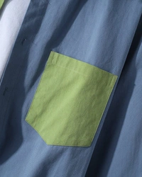 TeesBunker Colorblock Long Sleeve Denim Cotton Vintage Branded Blue & Green Button Down Shirts - S