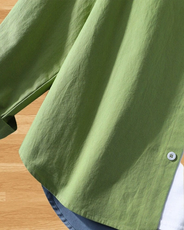 TeesBunker Colorblock Long Sleeve Denim Cotton Vintage Branded Blue & Green Button Down Shirts - S