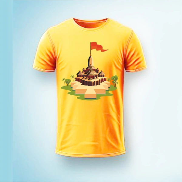 Tees Bunker Jai Shree Ram mandir Printed T-Shirt (Bhagwa) - XL