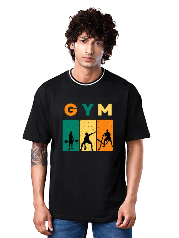 GYM Unique Print Oversized Drop Shoulder Stylish T-Shirt fit GYM Lovers - XXL