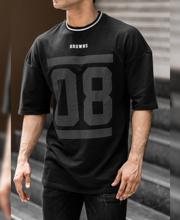 Mens Stylish Over Sized Rubber Printed Premium Cotton Black T-Shirt - XL