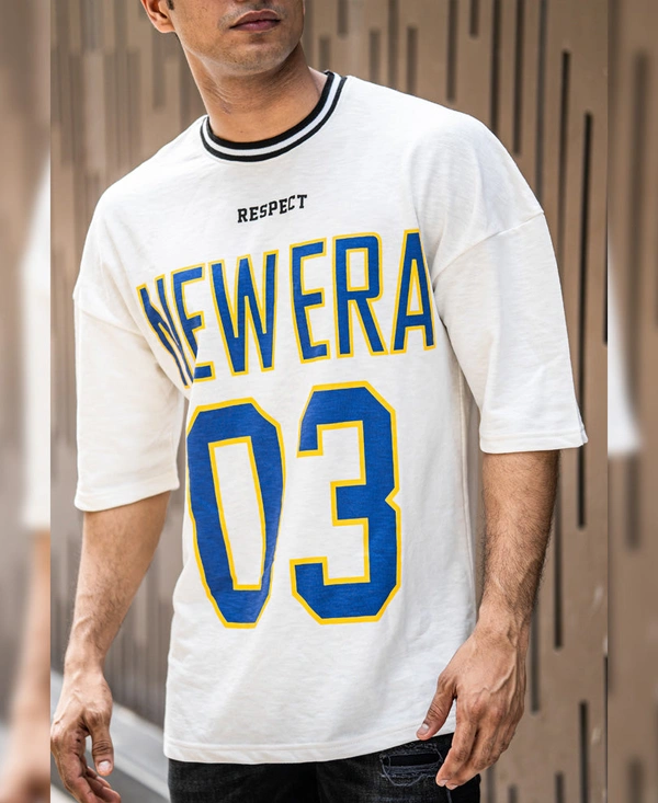 New Era 03 Printed Oversize Drop Shoulder White T Shirt - XXL