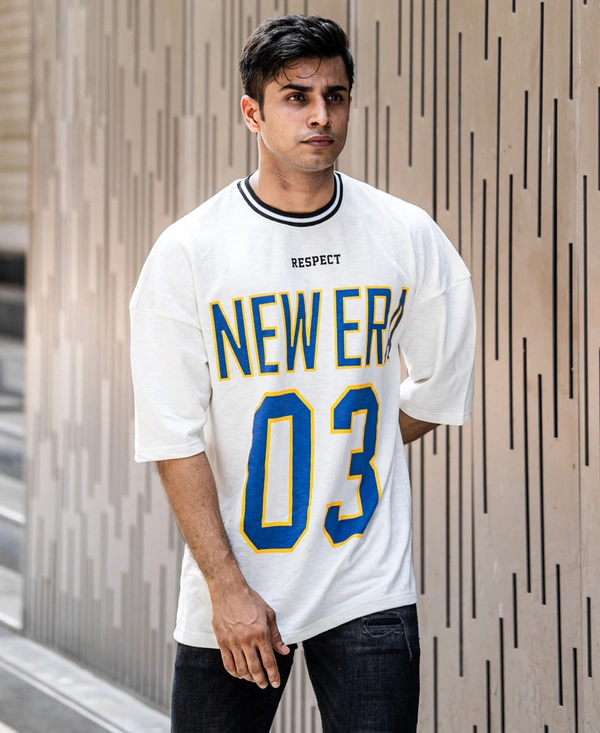 New Era 03 Printed Oversize Drop Shoulder White T Shirt - XXL
