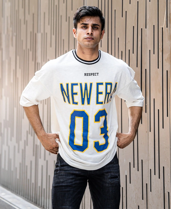 New Era 03 Printed Oversize Drop Shoulder White T Shirt - XXL